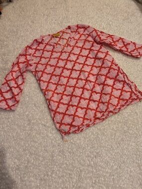 Roberta Roller Rabbit Pink and Red Patterned Long-Sleeve Top